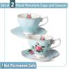 imageBTaT Floral Tea Cups and Saucers Set of 2 8oz with Gold Trim Coffee Cups Floral Tea Cup Set British Tea Cups Porcelain Tea SetBlue
