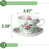 imageBTaT Floral Tea Cups and Saucers Set of 2 8oz with Gold Trim Coffee Cups Floral Tea Cup Set British Tea Cups Porcelain Tea SetGreen