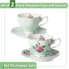 imageBTaT Floral Tea Cups and Saucers Set of 2 8oz with Gold Trim Coffee Cups Floral Tea Cup Set British Tea Cups Porcelain Tea SetGreen