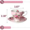 imageBTaT Floral Tea Cups and Saucers Set of 2 8oz with Gold Trim Coffee Cups Floral Tea Cup Set British Tea Cups Porcelain Tea SetPink