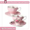 imageBTaT Floral Tea Cups and Saucers Set of 2 8oz with Gold Trim Coffee Cups Floral Tea Cup Set British Tea Cups Porcelain Tea SetPink
