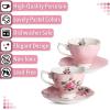 imageBTaT Floral Tea Cups and Saucers Set of 2 8oz with Gold Trim Coffee Cups Floral Tea Cup Set British Tea Cups Porcelain Tea SetPink