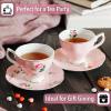 imageBTaT Floral Tea Cups and Saucers Set of 2 8oz with Gold Trim Coffee Cups Floral Tea Cup Set British Tea Cups Porcelain Tea SetPink