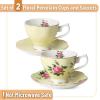 imageBTaT Floral Tea Cups and Saucers Set of 2 8oz with Gold Trim Coffee Cups Floral Tea Cup Set British Tea Cups Porcelain Tea SetYellow