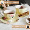 imageBTaT Floral Tea Cups and Saucers Set of 2 8oz with Gold Trim Coffee Cups Floral Tea Cup Set British Tea Cups Porcelain Tea SetYellow