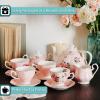 imageBTaT Floral Tea Sets for Adults 13 pcs Service for 4 Pot 38 oz ampamp Cups 8 oz with Saucers Pastel Pink Floral Design with Gift Box Porcelain Tea Set for Adult Dishwasher SafePink