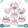 imageBTaT Floral Tea Sets for Adults 13 pcs Service for 4 Pot 38 oz ampamp Cups 8 oz with Saucers Pastel Pink Floral Design with Gift Box Porcelain Tea Set for Adult Dishwasher SafePink