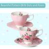 imageBTaT Floral Tea Sets for Adults 13 pcs Service for 4 Pot 38 oz ampamp Cups 8 oz with Saucers Pastel Pink Floral Design with Gift Box Porcelain Tea Set for Adult Dishwasher SafePink