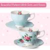 imageBTaT Floral Tea Sets for Adults 13 pcs Service for 4 Pot 38 oz ampamp Cups 8 oz with Saucers Pastel Pink Floral Design with Gift Box Porcelain Tea Set for Adult Dishwasher SafeBlue