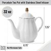 imageBTaT Porcelain Tea Pot with Stainless Steel Infuser 32 oz White Tea Pot with Gold Trim Teapot with Infuser Porcelain Teapot Tea Brewing Pot Teapots for Loose Tea