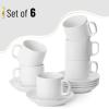 imageBTaT Stackable Tea Cups and Saucers White Set of 6 8 oz Cappuccino Cups Coffee Cups White Tea Cup Set British Coffee Cups Porcelain Tea Set Latte Cups