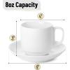 imageBTaT Stackable Tea Cups and Saucers White Set of 6 8 oz Cappuccino Cups Coffee Cups White Tea Cup Set British Coffee Cups Porcelain Tea Set Latte Cups