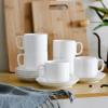 imageBTaT Stackable Tea Cups and Saucers White Set of 6 8 oz Cappuccino Cups Coffee Cups White Tea Cup Set British Coffee Cups Porcelain Tea Set Latte Cups