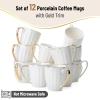 imageBrew To A Tea  White Porcelain Coffee Mugs with Gold Rim Set of 12 12oz Modern Wedding MugsSet of 12