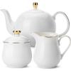 imageBTaT 3 Piece Tea Set Creamer and Sugar and Teapot Set White Cream and Sugar Bowl and Creamer Set White Teapot Porcelain Teapot Milk and Sugar Serving Set Porcelain Tea Pot Ceramic Teapot