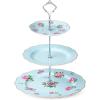 imageBTaT Floral 3 Tier Cake Stand Porcelain Pastel Pink with Pink Roses ampamp Gold Trim 3 Tiered Dessert Stand for Cookies Cupcakes ampamp FruitsBlue