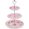 imageBTaT Floral 3 Tier Cake Stand Porcelain Pastel Pink with Pink Roses ampamp Gold Trim 3 Tiered Dessert Stand for Cookies Cupcakes ampamp FruitsPink