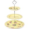 imageBTaT Floral 3 Tier Cake Stand Porcelain Pastel Pink with Pink Roses ampamp Gold Trim 3 Tiered Dessert Stand for Cookies Cupcakes ampamp FruitsYellow