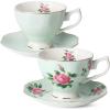 imageBTaT Floral Tea Cups and Saucers Set of 2 8oz with Gold Trim Coffee Cups Floral Tea Cup Set British Tea Cups Porcelain Tea SetGreen
