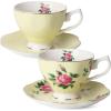 imageBTaT Floral Tea Cups and Saucers Set of 2 8oz with Gold Trim Coffee Cups Floral Tea Cup Set British Tea Cups Porcelain Tea SetYellow