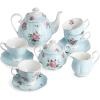 imageBTaT Floral Tea Sets for Adults 13 pcs Service for 4 Pot 38 oz ampamp Cups 8 oz with Saucers Pastel Pink Floral Design with Gift Box Porcelain Tea Set for Adult Dishwasher SafeBlue