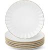 imageBTaT Porcelain Dinner Plates With Gold Trim 105 Inch Set of 6 White Plate Set Bulk8 inch