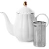 imageBTaT Porcelain Tea Pot with Stainless Steel Infuser 32 oz White Tea Pot with Gold Trim Teapot with Infuser Porcelain Teapot Tea Brewing Pot Teapots for Loose Tea
