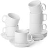 imageBTaT Stackable Tea Cups and Saucers White Set of 6 8 oz Cappuccino Cups Coffee Cups White Tea Cup Set British Coffee Cups Porcelain Tea Set Latte Cups