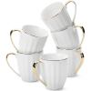 imageBrew To A Tea  White Porcelain Coffee Mugs with Gold Rim Set of 12 12oz Modern Wedding MugsSet of 6
