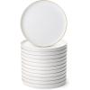 imageBrew To A Tea White Dessert Plates Set of 12 8quot Round Classic Style Porcelain Construction Dessert PlatesWhite with gold rim