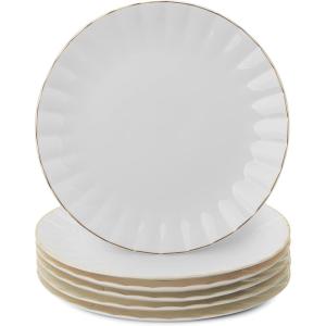 imageBTaT Porcelain Dinner Plates With Gold Trim 105 Inch Set of 6 White Plate Set Bulk105 inch
