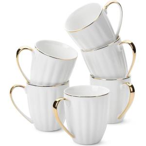 imageBrew To A Tea  White Porcelain Coffee Mugs with Gold Rim Set of 12 12oz Modern Wedding MugsSet of 6