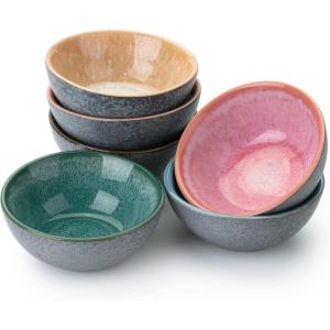 imageBrew To A Tea BTaT  Colorful Ceramic Cereal Bowls 29 Oz 6 Pack Microwave Safe Snack ampamp Oatmeal BowlsMatte Black