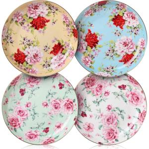 imageBrew To A Tea Floral Dessert Plates Ceramic Set of 6 8 Inch Assorted Colors with Golden Rim Deep Porcelain Floral Plates with Gift Box Dishwasher SafeFloral