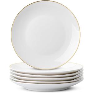 imageBrew To A Tea White Porcelain Dinner Plates Set of 6 105 Inch Classic Style Porcelain Construction Dinner PlatesWhite with Gold rim