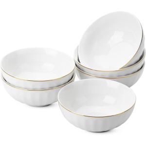 imageBTaT Soup Bowls Set of 6 16 Ounces White Porcelain with Gold Trim Bowls for Kitchen Kitchen Bowls Salad Bowls White Bowls White Cereal Bowls Breakfast Bowls Bowl Set