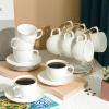 imageBTaT Porcelain Tea Cups and Saucers  6oz Black Set of 6 AdultsWhite with gold trim