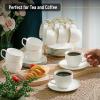 imageBTaT Porcelain Tea Cups and Saucers  6oz Black Set of 6 AdultsWhite with gold trim