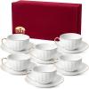 imageBTaT White Tea Cups and Saucers Set of 6 7 oz Porcelain White Tea Cup Set with Golden Trim Design Dishwasher SafeWhite