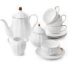 imageBTaT Classic tea set 13 pcs Tea Cups 7oz Tea Pot with Stainless Steel Infuser 32oz Creamer and Sugar Set Porcelain Tea Set White Tea Set Tea Pot Sets with Cups