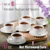 imageBTaT Tea Cups and Saucers with Gold Trim Set of 6 7oz White Porcelain Tea CupsDaisy White with gold trim