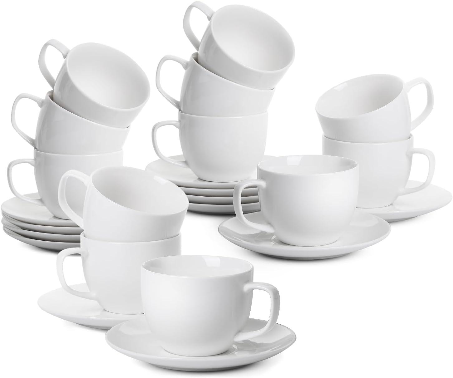 imageBTaT Tea Cups and Saucers Set of 12 8oz Black Porcelain Tea Set for Adults Cappuccino CupsDaisy White