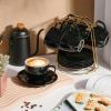 imageBTaT Tea Cups and Saucers Set of 12 8oz Black Porcelain Tea Set for Adults Cappuccino CupsBlack