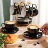 imageBTaT Tea Cups and Saucers Set of 12 8oz Black Porcelain Tea Set for Adults Cappuccino CupsBlack