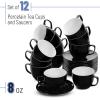 imageBTaT Tea Cups and Saucers Set of 12 8oz Black Porcelain Tea Set for Adults Cappuccino CupsBlack