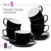 imageBTaT Tea Cups and Saucers Set of 12 8oz Black Porcelain Tea Set for Adults Cappuccino CupsBlack