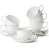 imageBTaT Tea Cups and Saucers Set of 12 8oz Black Porcelain Tea Set for Adults Cappuccino CupsDaisy White with gold trim