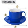 imageBTaT Stackable Tea Cups and Saucers White Set of 6 8 oz Cappuccino Cups Coffee Cups White Tea Cup Set