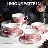 imageBTaT Tea Cups and Saucers Set of 6 Floral 8oz Porcelain Cups for Tea Party Rose Mothers Day Gift