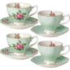 imageBTaT Floral Tea Cups and Saucers Set of 8 8 oz Multicolor